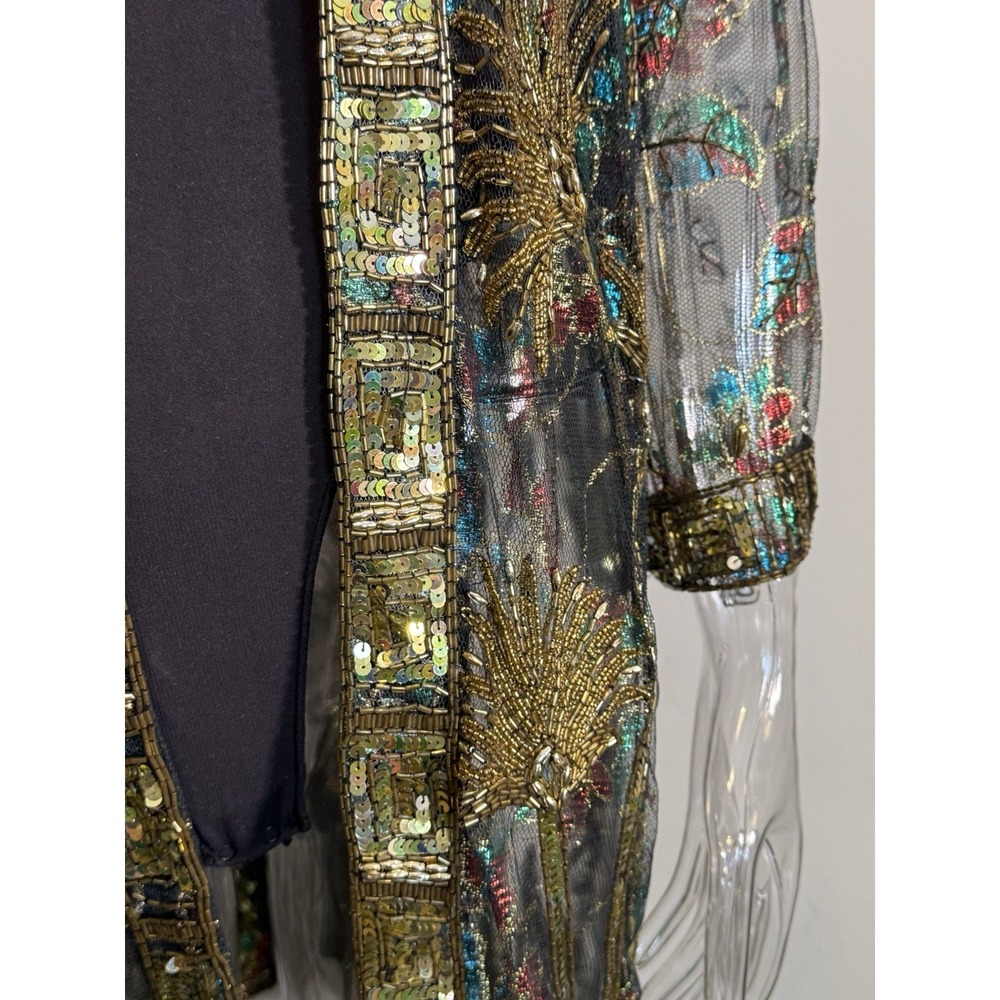 Vintage Ramana Duster Jacket One Size Black Floral Metallic Lame Kimono Cover Up - Picture 7 of 13